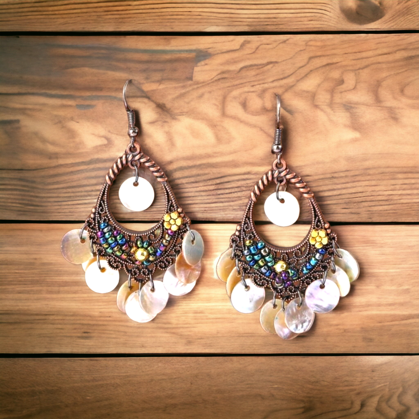 Copper flower garden earrings