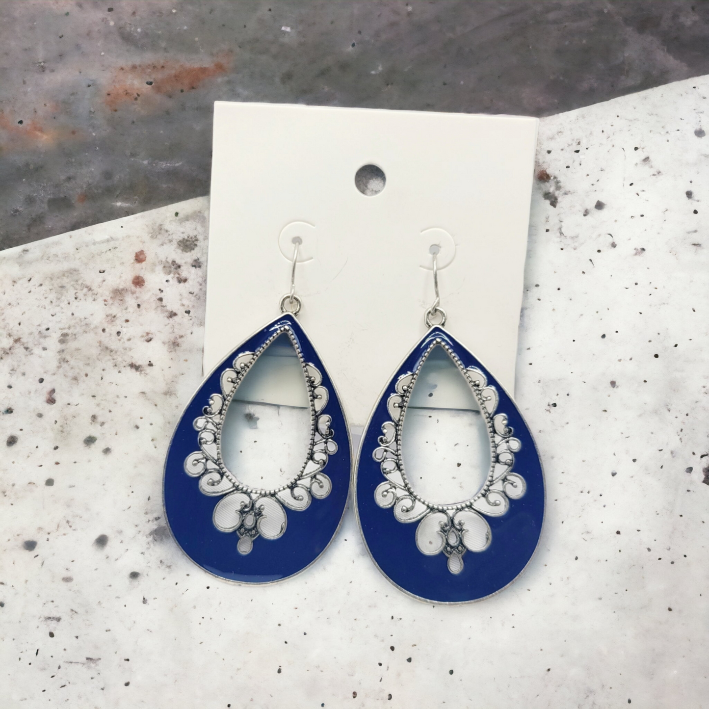 Blue cursive earrings