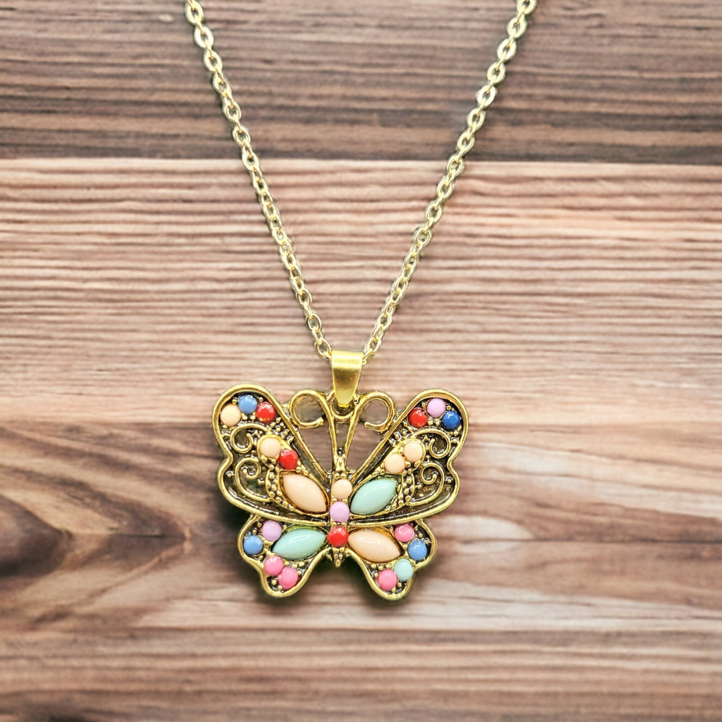 Brassy butterfly necklace