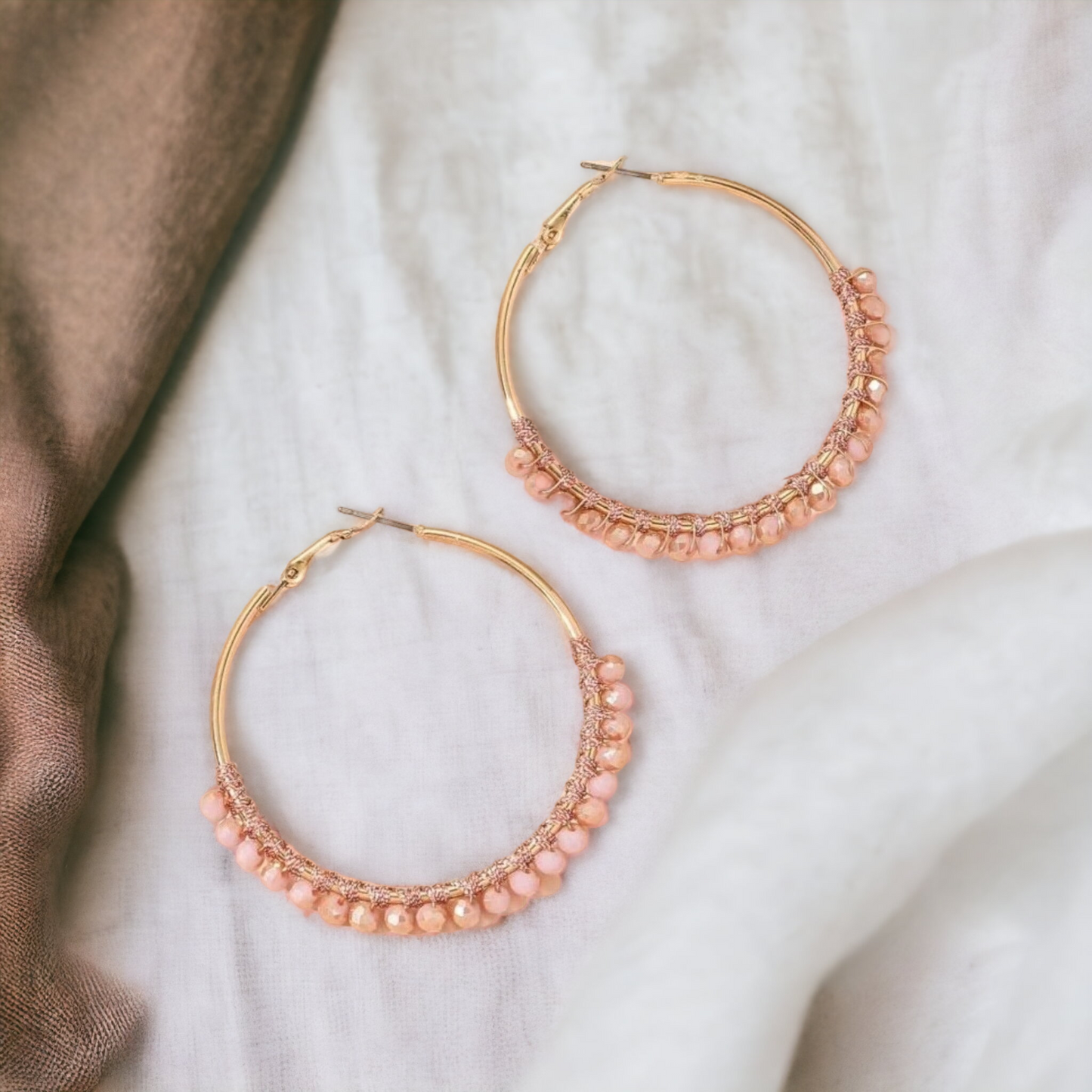 Softly beaded hoop earrings