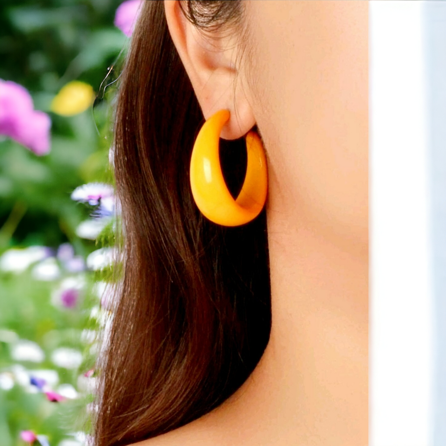 Tangerine acrylic hoop earrings