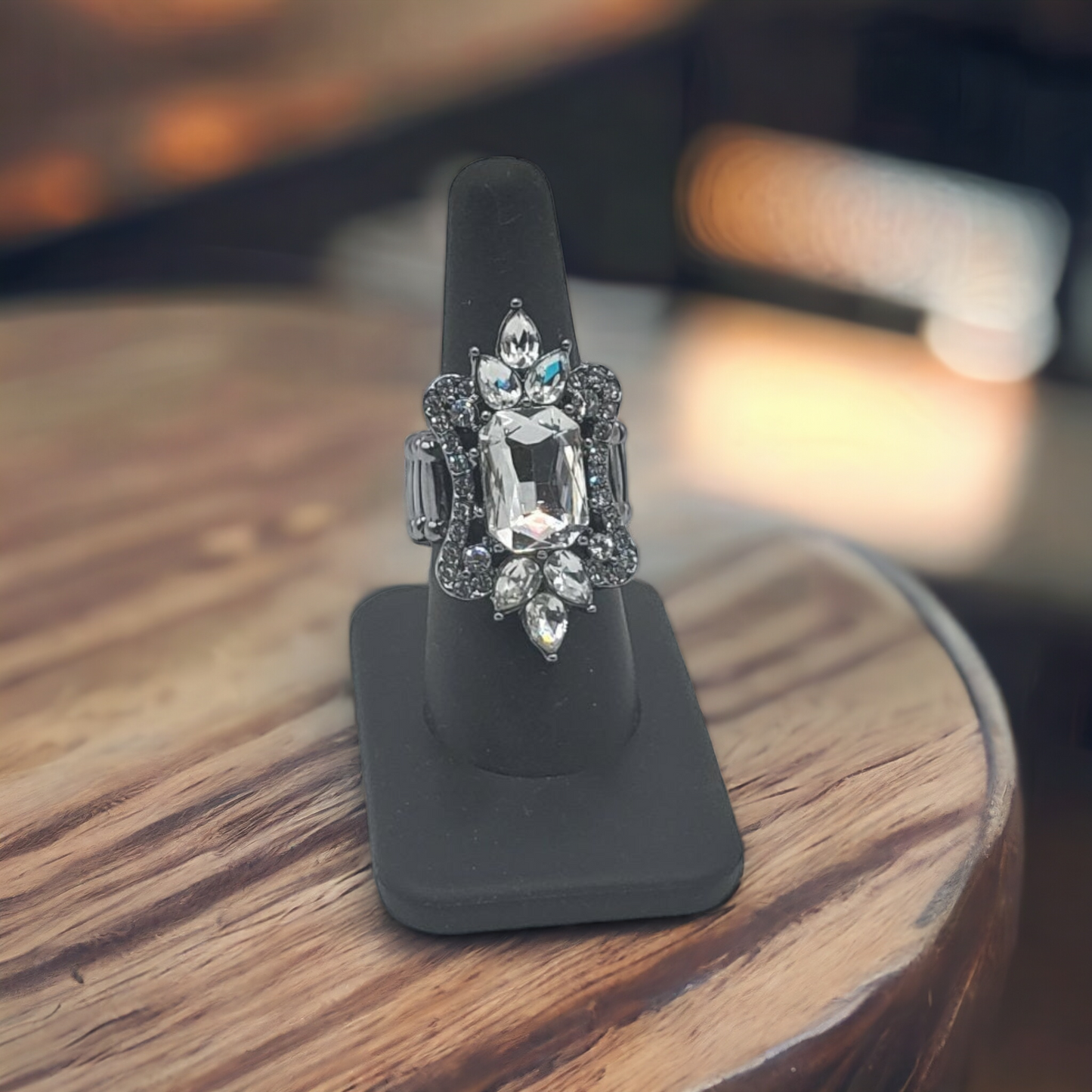 Gunmetal and rhinestone ring