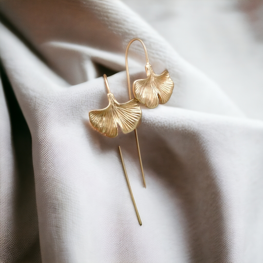 Golden gingko drop earrings