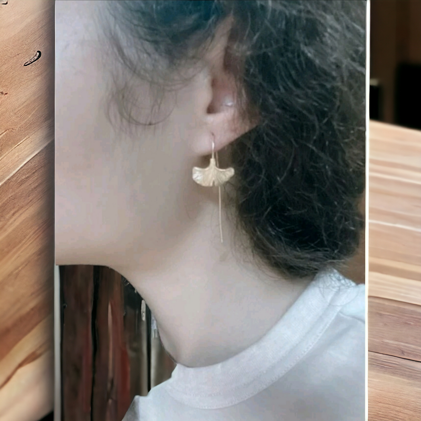 Golden gingko drop earrings