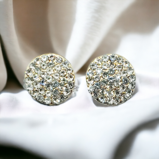 Gold & rhinestone button earrings