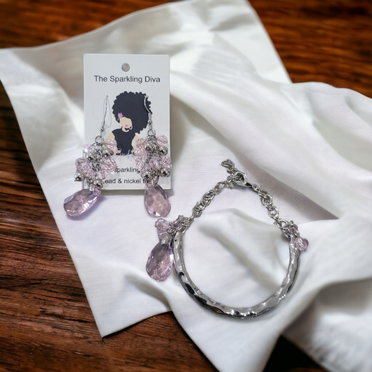 Pink chandelier earring & bracelet set