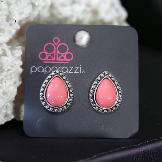 Boldly beaded pink post earrings