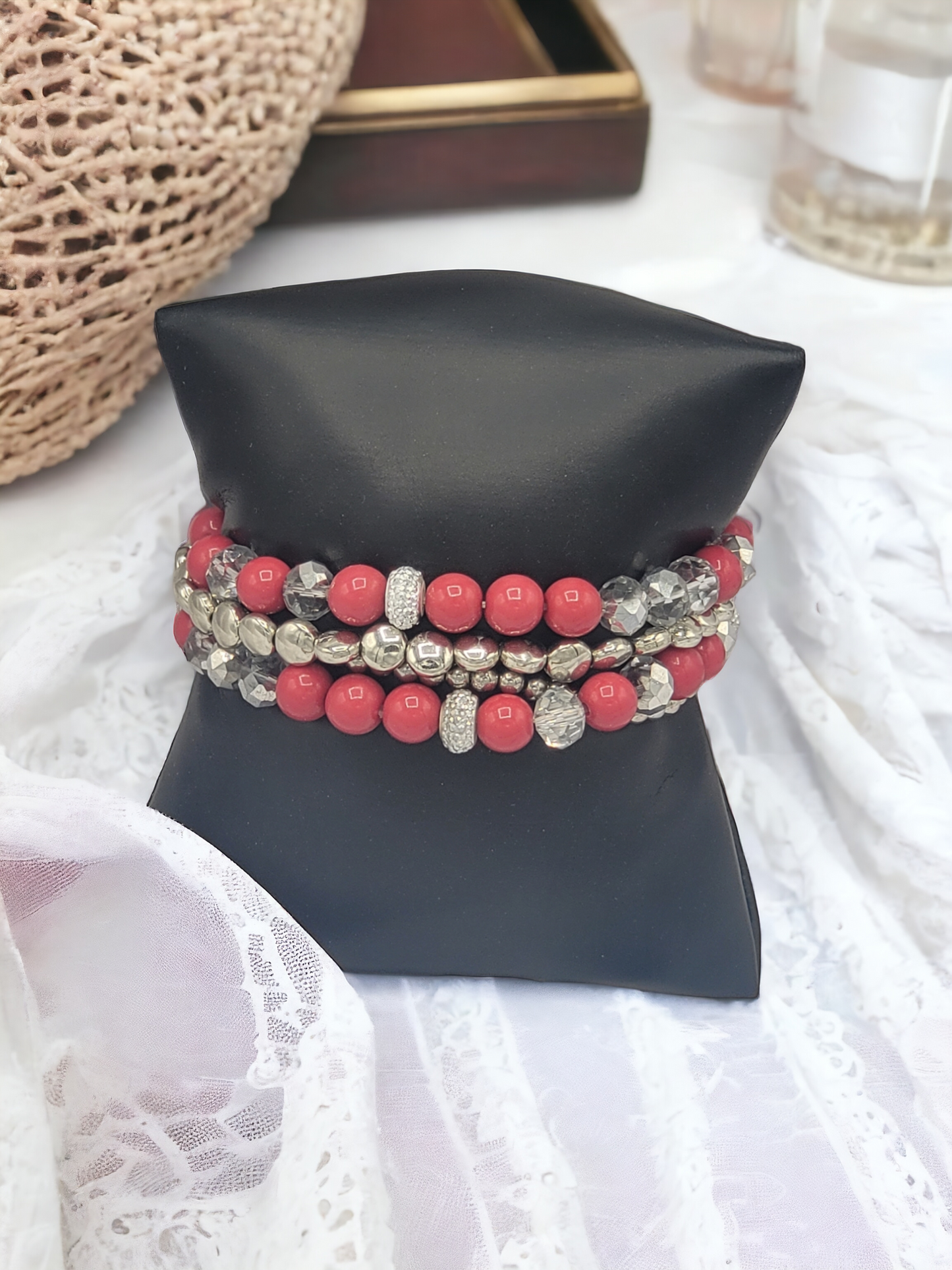 Cranberry stretch bracelet set