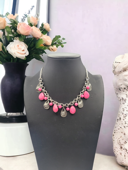 Pink medallion necklace