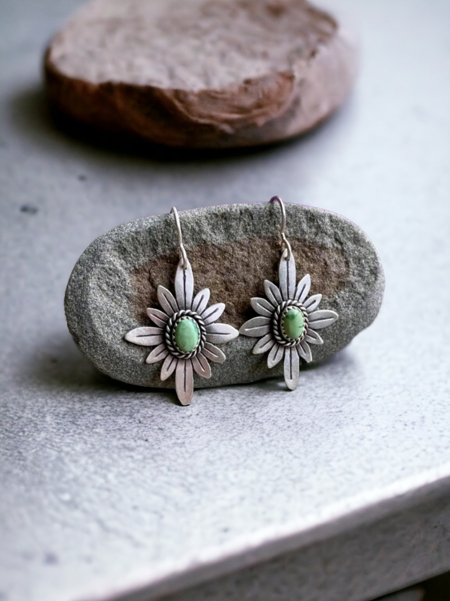 Green starflower earrings