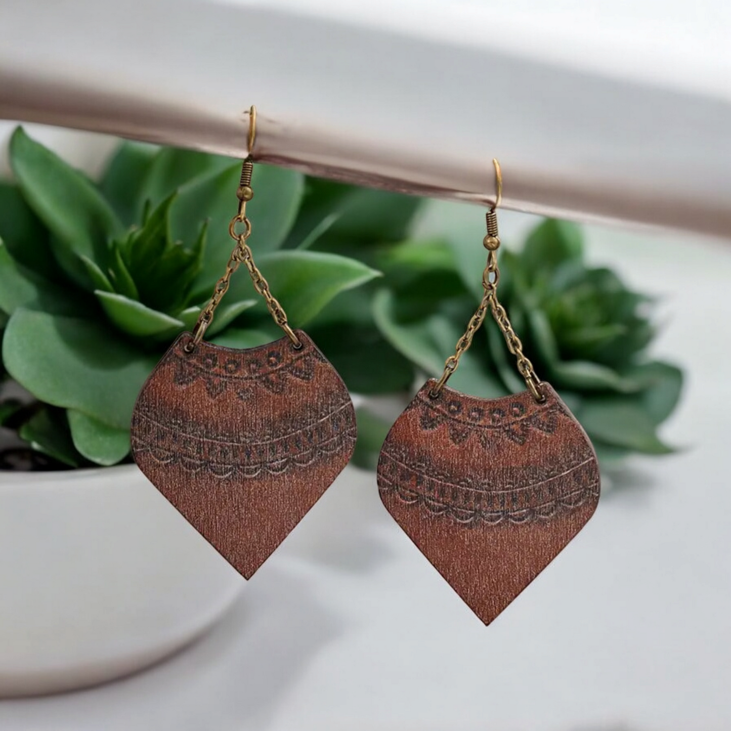 Ornamental wood earrings