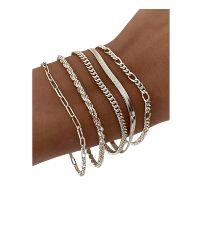 Silvery bracelet collective set