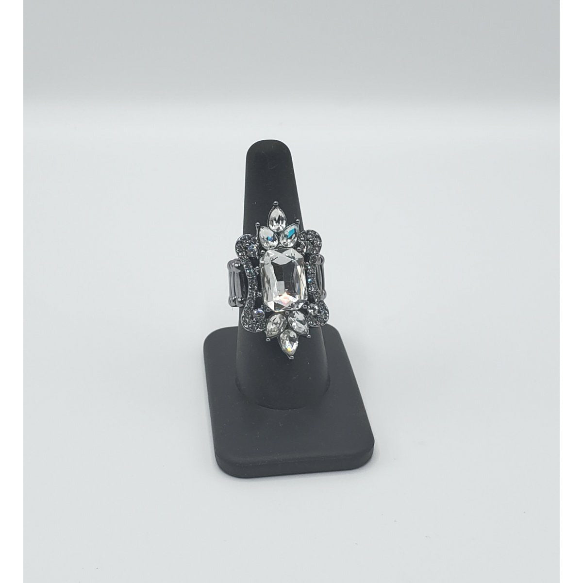 Gunmetal and rhinestone ring